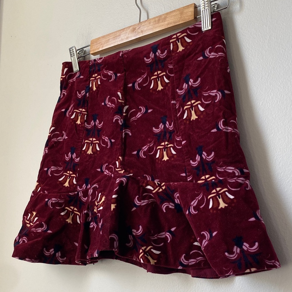 Free People Corduroy Burgundy Floral Mini Skirt - Picture 3 of 7
